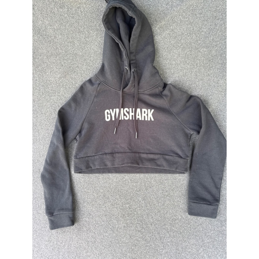 Gymshark Womens Black Cropped Logo Hoodie Sweatshirt GLPO3355-BK S